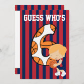 第6回誕生日ブルー·アンド·レッドバスケットボール選手 招待状 (正面/裏面)