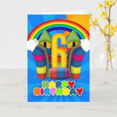 第6弾力がある城および虹が付いているバースデー・カード カード (黄色い花)