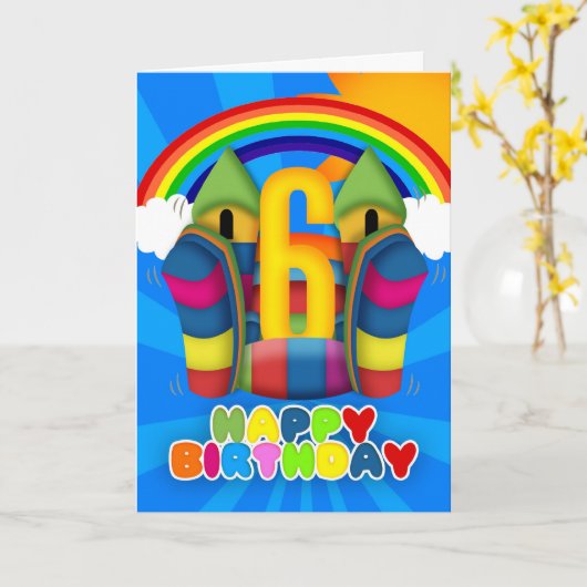 第6弾力がある城および虹が付いているバースデー・カード カード (黄色い花)