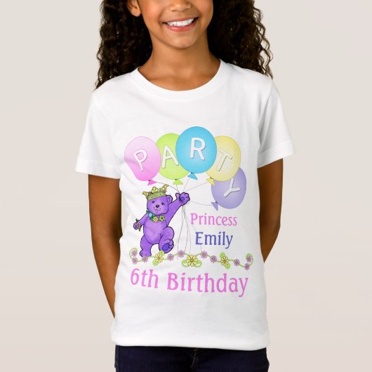 第6誕生日のプリンセス、名前をカスタムする Tシャツ (正面)