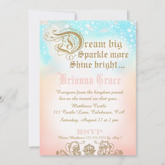 第6誕生日の夢の大きい 招待状 (裏面)