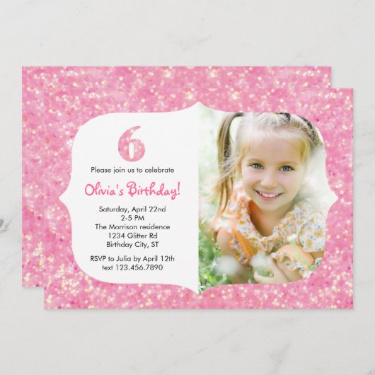 第6誕生日の招待状はぴかぴか光ります 招待状 (正面/裏面)