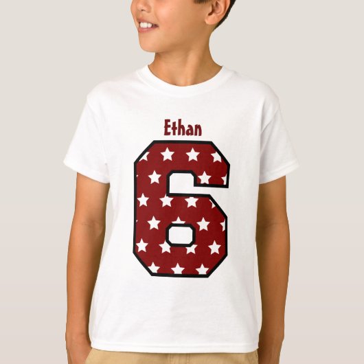 第6誕生日の星パターン大きい数名前V03A9 Tシャツ (正面)