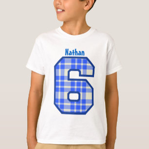 第6誕生日の格子縞パターン大きい数名前V03A Tシャツ