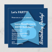 第6誕生日の男の赤ちゃんの6年の大きいブルースターK06 招待状 (正面/裏面)