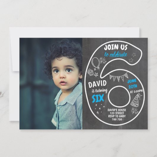 第6誕生日の黒板(写真番号青) 招待状 (正面)