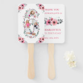 第6誕生日ガールフォトコラージピンクフラワー ハンドファン (正面&裏面)