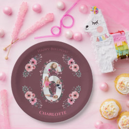第6誕生日ガールフォトコラージピンクフラワー ペーパープレート