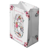 第6誕生日ガールフォトコラージピンクフラワー ミディアムペーパーバッグ (裏面アングル)