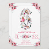 第6誕生日ガールフォトコラージピンクフラワー 招待状 (正面/裏面)