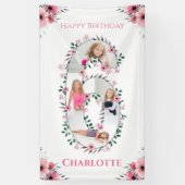 第6誕生日ガールフォトコラージピンクフラワー 横断幕 (縦)