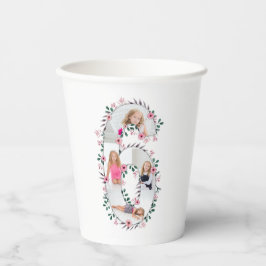 第6誕生日ガールフォトコラージピンクフラワー 紙コップ