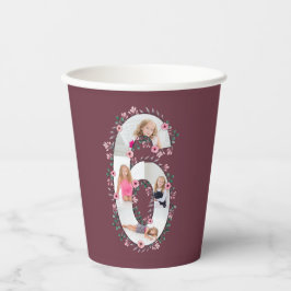 第6誕生日ガールフォトコラージピンクフラワー 紙コップ