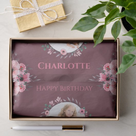 第6誕生日ガールフォトコラージピンクフラワー 薄葉紙 (ギフト)