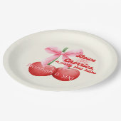 第6誕生日コケットさくらんぼの湾曲泡の文字 ペーパープレート (アングル)