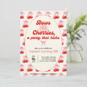 第6誕生日コケットさくらんぼの湾曲泡の文字 招待状 (スタンド正面)