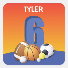 第6誕生日スポーツボール スクエアシール