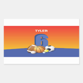 第6誕生日スポーツボール 長方形シール