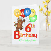 第6誕生日テ王室のディベア カード (黄色い花)