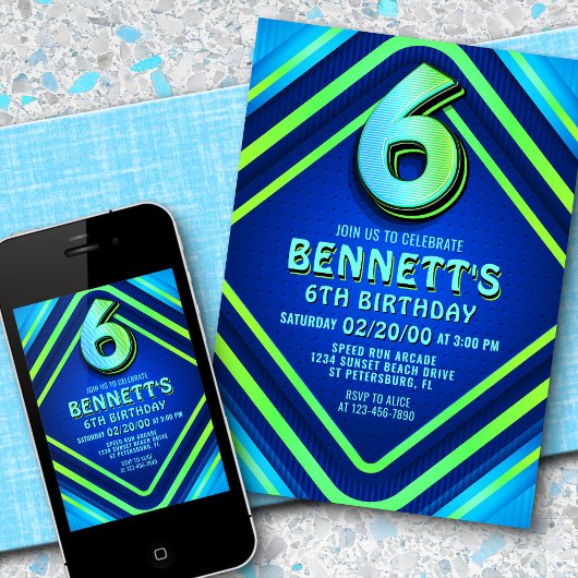 第6誕生日ネオン招待状 招待状