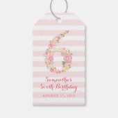 第6誕生日ピンクウォーターカラーフローラ6 ギフトタグ (正面)