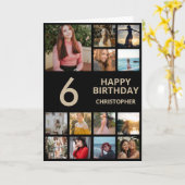 第6誕生日フォトコラージュ13写真ブラック&金ゴールド カード (黄色い花)