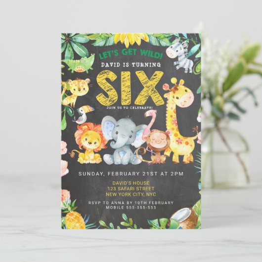 第6誕生日ボーイサファリアニマルシャルボードジャングル 招待状 (スタンド正面)