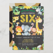 第6誕生日ボーイサファリアニマルシャルボードジャングル 招待状 (正面/裏面)