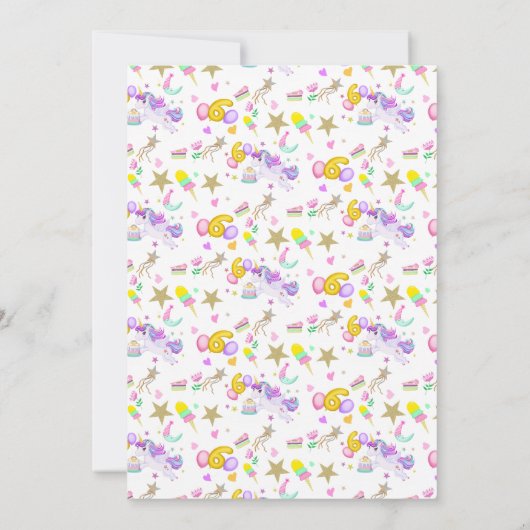 第6誕生日ユニコーンとケーキ招待状 招待状 (裏面)