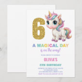 第6誕生日ユニコーン誕生日招待状 招待状 (正面/裏面)
