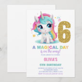 第6誕生日ユニコーン誕生日招待状 招待状 (正面/裏面)