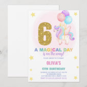 第6誕生日ユニコーン誕生日招待状 招待状 (正面/裏面)