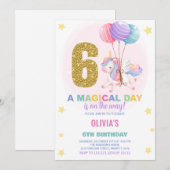 第6誕生日ユニコーン誕生日招待状 招待状 (正面/裏面)