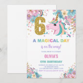 第6誕生日ユニコーン誕生日招待状 招待状 (正面/裏面)