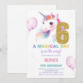 第6誕生日ユニコーン誕生日招待状 招待状 (正面/裏面)