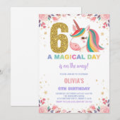 第6誕生日ユニコーン誕生日招待状 招待状 (正面/裏面)