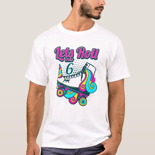 第6誕生日ユニコーン転がズスケートレツロール Tシャツ (正面)