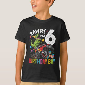 第6誕生日少年の恐竜のモンスタートラック Tシャツ