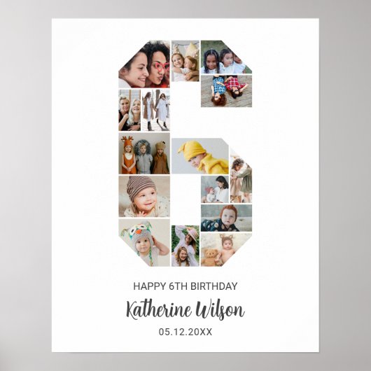 第6誕生日第6号写真コラージュのカスタム写真 ポスター (正面)