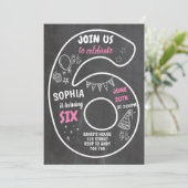 第6誕生日第6黒板ナンバーピンク 招待状 (スタンド正面)