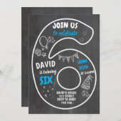 第6誕生日第6黒板番号青 招待状 (正面/裏面)