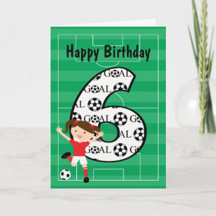 第6誕生日赤と白サッカー女子1 カード