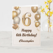 第6誕生日金ゴールドバルーン及び紙吹雪誕生日 カード (黄色い花)