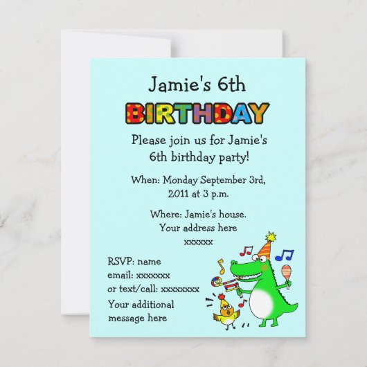 第6誕生日（私は6歳） 招待状 (裏面)