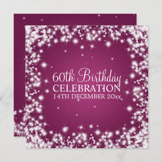 第60エレガント回誕生パーティー、冬のスパークルベリー 招待状 (正面/裏面)