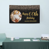 第60エレガント期誕生日ブラック金ゴールドグリッター  横断幕 (トレードショー)