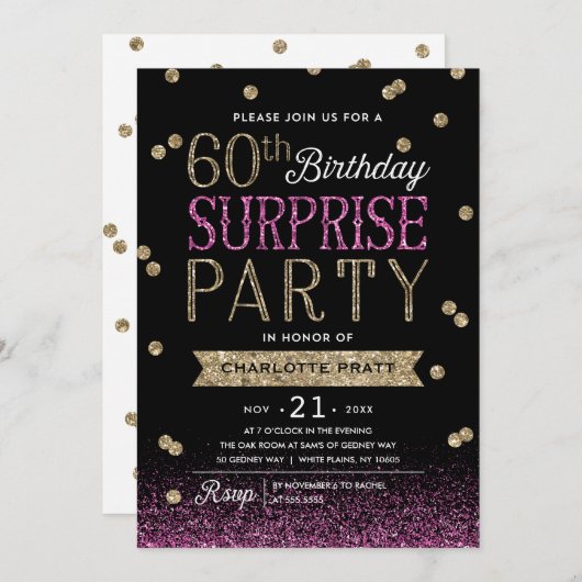 第60グリッター紙吹雪サプライズパーティの招待状 招待状 (正面/裏面)