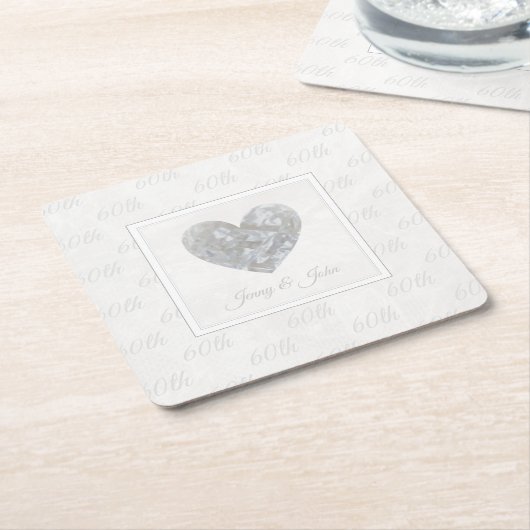 第60ダイヤモンドの結婚記念日のコースター スクエアペーパーコースター (アングル)