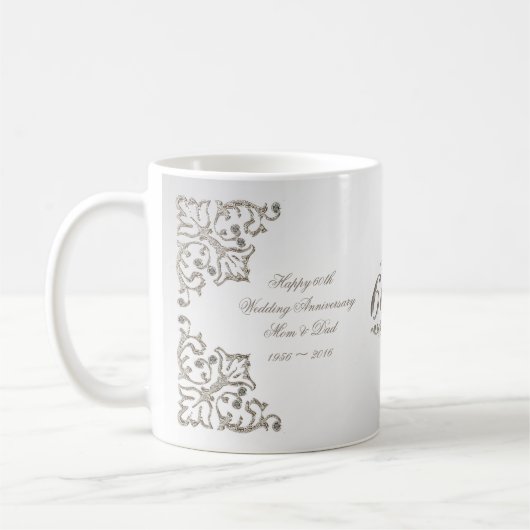 第60ダイヤモンドの結婚記念日のマグはぴかぴか光ります コーヒーマグカップ (左)