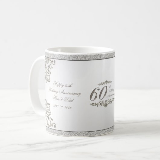 第60ダイヤモンドの結婚記念日のマグはぴかぴか光ります コーヒーマグカップ (正面左)